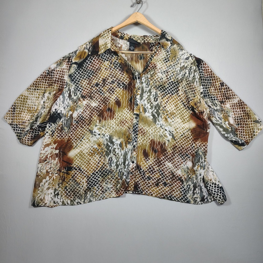 Maggie Barnes Blouse Women 2X Snakeskin Button Front Animal Print Polyester